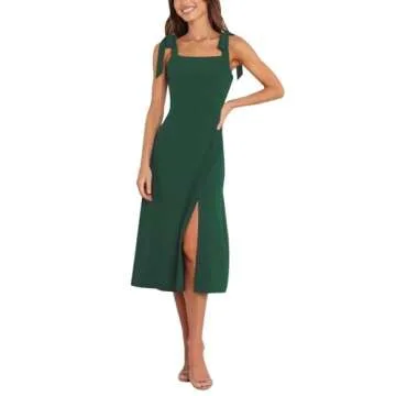 Relipop Womens Square Neck Slit Summer Dress Tie Strap A Line Midi Dresses for Women Sleeveless Casu...