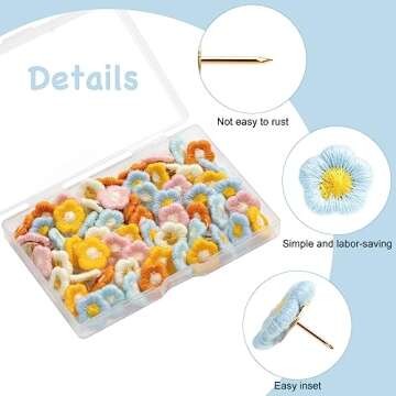 60 Pieces Decorative Pushpins Flower Thumb Tacks Decorative Florest Push Pin CorkBoard Florest Thumb...