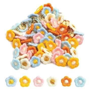 60 Pieces Decorative Pushpins Flower Thumb Tacks Decorative Florest Push Pin CorkBoard Florest Thumbtacks for Photo Wall,Featue Wall,Whiteboard,Cork Board,Map,Bulletin Board,Office or Home