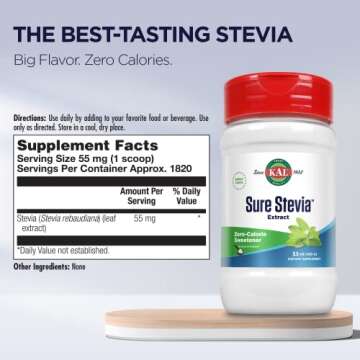 KAL Sure Stevia Extract Powder, Low Carb, Plant Based Stevia Sweetener, Great Taste, Zero Calories, ...