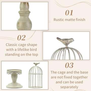 Birdcage Candle Holder Decorative Bird Cages for Weddings Vintage Candlestick Holders, Wedding Candle Centerpieces for Tables, Iron Candleholder Set Home Decor, Distressed Ivory