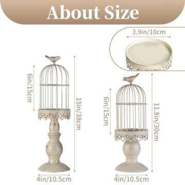 Birdcage Candle Holder Decorative Bird Cages for Weddings Vintage Candlestick Holders, Wedding Candle Centerpieces for Tables, Iron Candleholder Set Home Decor, Distressed Ivory