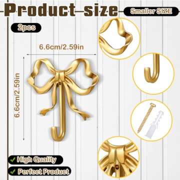 Elegant Lineshading Gold Bow Knot Hooks - Versatile Wall Decor