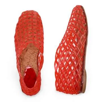 Red Jelly Mesh Ballet Flats for Women Adult Clear Hollow Jelly Sandals Beach Ballerina Jellies Shoes