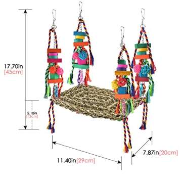 KATUMO Bird Toys, Bird Foraging Wall Toy Large Size Seagrass Woven Climbing Hammock Swing Mat with C...