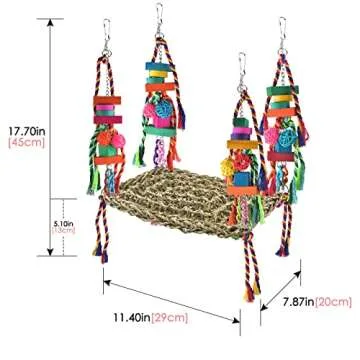 KATUMO Bird Toys, Bird Foraging Wall Toy Large Size Seagrass Woven Climbing Hammock Swing Mat with C...