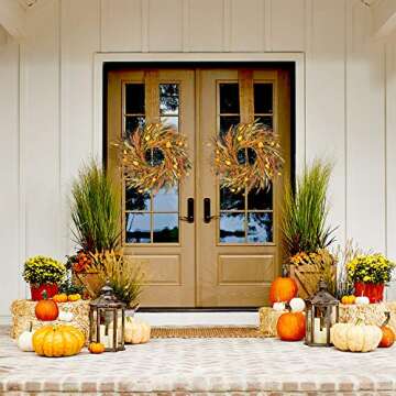 DearHouse 22 inch Fall Wreath Clearance Front Door Wreath Grain Wreath Harvest Gold Wheat Ears Circle Garland Autumn Wreath for Front Door Wedding Wall Home Thanksgiving Decor