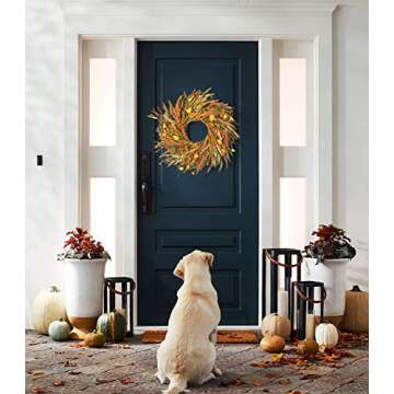 DearHouse 22 inch Fall Wreath Clearance Front Door Wreath Grain Wreath Harvest Gold Wheat Ears Circle Garland Autumn Wreath for Front Door Wedding Wall Home Thanksgiving Decor