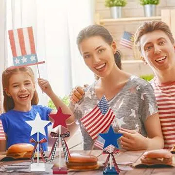 3 Pcs 4th of July Stars Decoration Patriotic Centerpieces Wooden Standing Star Block Memorial Day Decoration Rustic Independence Day Centerpieces for American Festival Home (Cute Style)