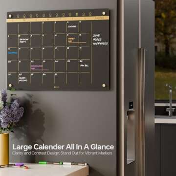 Stylish Black Glass Golden Monthly Dry Erase Board