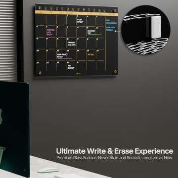 Stylish Black Glass Golden Monthly Dry Erase Board