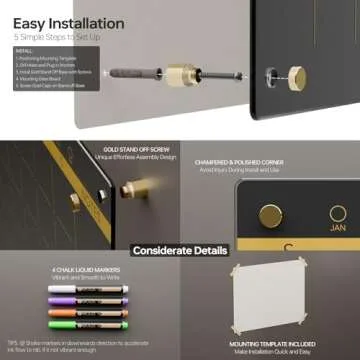 Stylish Black Glass Golden Monthly Dry Erase Board