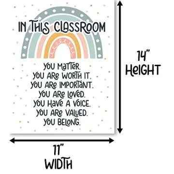 HoneyKICK Boho Rainbow Classroom Decor - 11 x 14 - Classroom Poster and Bulletin Board Decoration for Preschool, Elementary, Middle School, Daycare