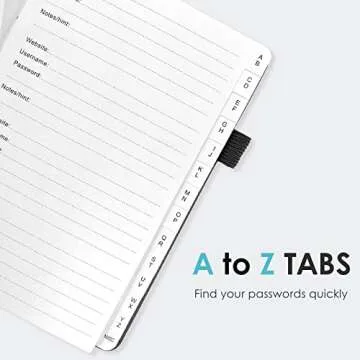 Elegant Password Book with Alphabetical Tabs - Hardcover Password Book for Internet Website Address Login - 5.2" x 7.6" Password Keeper and Organizer w/Notes Section & Back Pocket (Black)