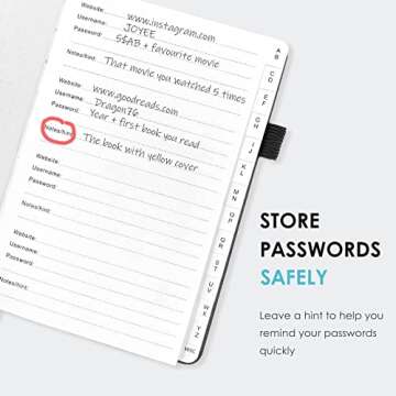 Elegant Password Book with Alphabetical Tabs - Hardcover Password Book for Internet Website Address Login - 5.2" x 7.6" Password Keeper and Organizer w/Notes Section & Back Pocket (Black)