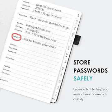 Elegant Password Book with Alphabetical Tabs - Hardcover Password Book for Internet Website Address Login - 5.2" x 7.6" Password Keeper and Organizer w/Notes Section & Back Pocket (Black)