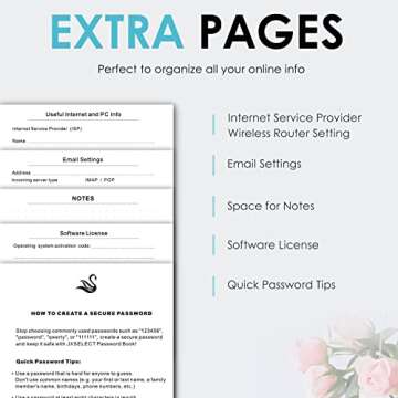 Elegant Password Book with Alphabetical Tabs - Hardcover Password Book for Internet Website Address Login - 5.2" x 7.6" Password Keeper and Organizer w/Notes Section & Back Pocket (Black)