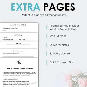 Elegant Password Book with Alphabetical Tabs - Hardcover Password Book for Internet Website Address Login - 5.2" x 7.6" Password Keeper and Organizer w/Notes Section & Back Pocket (Black)