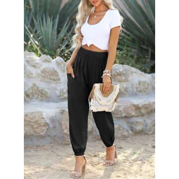 Dokotoo Women's Summer Pants 2025 Summer Fashion Long Smocked Runching High Waisted Maternity Trouse...