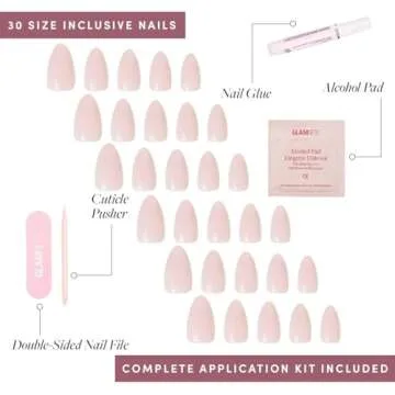 Glamnetic Press On Nails - Ballet Pink Solid Opaque Light Blush Pink Short Almond False Nails, Reusable Stick On Fake Nails with Glue | Salon Quality | 15 Sizes - 30 Nail Kit