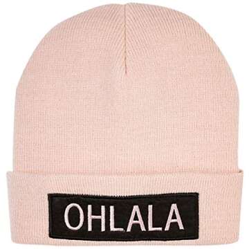 UNDER ZERO UO Women's Letter Dusty Pink Acrylic Knit Beanie Hat