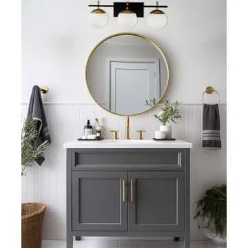 GEORGE KOVACS P1353-618 Alluria Vanity Bath Light, 3-Light, 225 Total Watts, 8.5-in H x 24-in W, Weathered Black with Autumn Gold