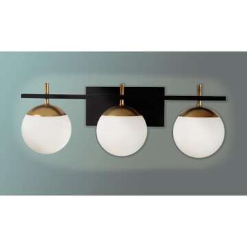 GEORGE KOVACS P1353-618 Alluria Vanity Bath Light, 3-Light, 225 Total Watts, 8.5-in H x 24-in W, Weathered Black with Autumn Gold