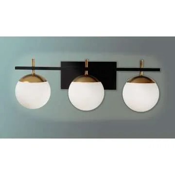 GEORGE KOVACS P1353-618 Alluria Vanity Bath Light, 3-Light, 225 Total Watts, 8.5-in H x 24-in W, Weathered Black with Autumn Gold