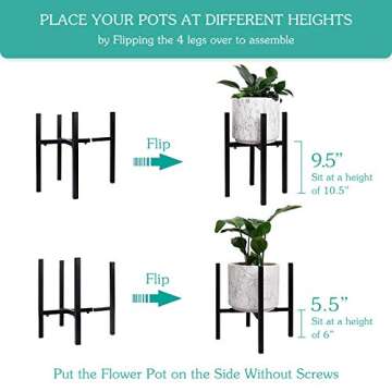 INRLKIT Plant Stand Indoor, Adjustable Flower Holder, Metal Planter Shelf, Mid-Century Plant Display Rack Fits Pots Sizes 9-14 Inches Large Plant Pot (Planter and Pot Not Included)