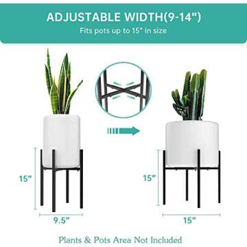 INRLKIT Plant Stand Indoor, Adjustable Flower Holder, Metal Planter Shelf, Mid-Century Plant Display Rack Fits Pots Sizes 9-14 Inches Large Plant Pot (Planter and Pot Not Included)