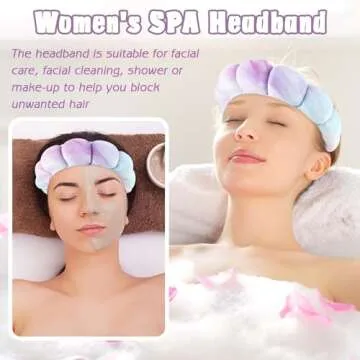 Zkptops Spa Headband for Washing Face Wristband Set Sponge Makeup Skincare Velvet Fabric Bubble Soft Get Ready Hairband for Women Puffy Padded Headwear Non Slip Thick Hair Accessory(Bluish Violet)