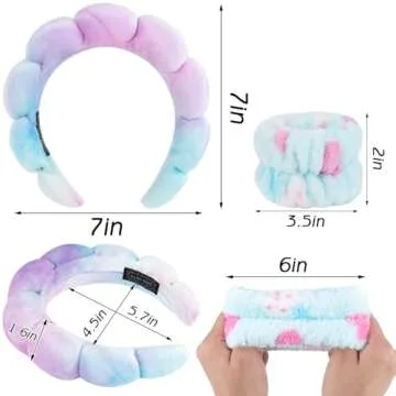 Zkptops Spa Headband for Washing Face Wristband Set Sponge Makeup Skincare Velvet Fabric Bubble Soft Get Ready Hairband for Women Puffy Padded Headwear Non Slip Thick Hair Accessory(Bluish Violet)