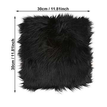 Sibba Faux Fur Area Rugs Chair Pad Protectors 12 inch Mini Square Cover Seat Fuzzy Cushion Carpet Mat Soft Fluffy Rug Couch for Living Bedroom Sofa Nail Art Photography Background Locker Decor (Black)