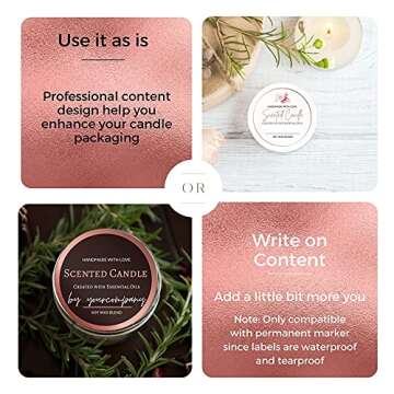 Mobiusea Creation Rose Gold Candle Labels | 300pcs Premium Design