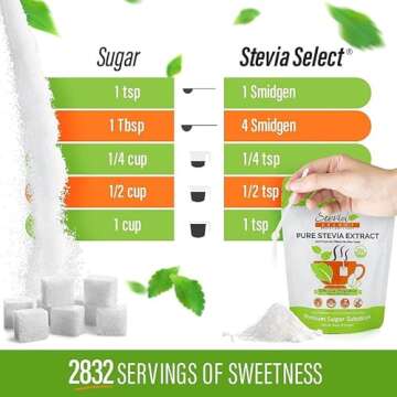 Stevia Select Organic Stevia Powder - Sugar Free Plant Based Stevia Sweetener Non GMO Pure Stevia Ex...