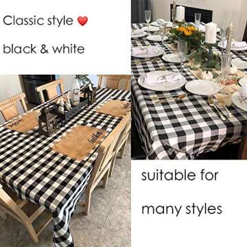 Vinjiasin Square Tablecloth 52 x 52 Inch Waterproof and Wrinkle Resistant Washable Buffalo Plaid Black and White Checkered Table Cloth for Table Cafe Restaurant Picnic Camping