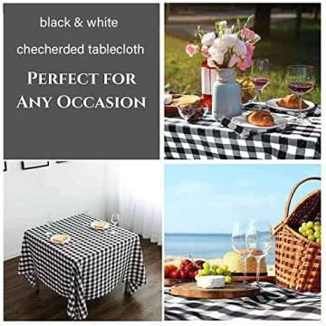 Vinjiasin Square Tablecloth 52 x 52 Inch Waterproof and Wrinkle Resistant Washable Buffalo Plaid Black and White Checkered Table Cloth for Table Cafe Restaurant Picnic Camping