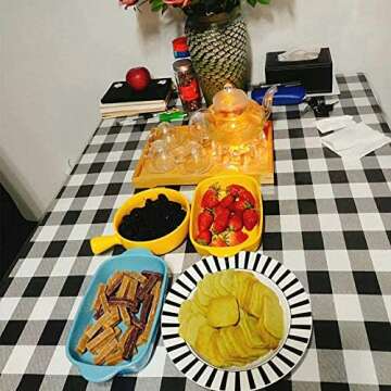 Vinjiasin Square Tablecloth 52 x 52 Inch Waterproof and Wrinkle Resistant Washable Buffalo Plaid Black and White Checkered Table Cloth for Table Cafe Restaurant Picnic Camping