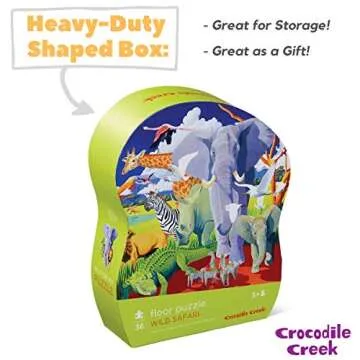 Crocodile Creek - Wild Safari - 36 Piece Jigsaw Floor Puzzle with Heavy-Duty Box for Storage, Large 20" x 27" Completed Size, Designed for Kids Ages 3 Years and up