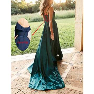 Women's Prom Dresses Long High Split V-Neck & Criss Cross Back Satin Evening Gowns Party Dresses Red...
