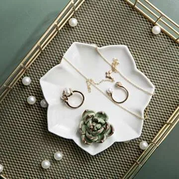 Kimdio Ring Holder Succulents Jewelry Dish Trinket Tray Necklace and Earring Holder for Women Home Decor Birthday Wedding Gift for Mom, Friend, Girlfriend