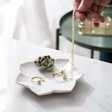 Kimdio Ring Holder Succulents Jewelry Dish Trinket Tray Necklace and Earring Holder for Women Home Decor Birthday Wedding Gift for Mom, Friend, Girlfriend