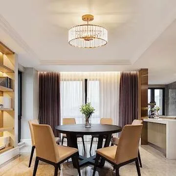 VIOLOEMI Modern Gold Semi Flush Mount Ceiling Light Crystal 3-Light Light Fixture 15.75 Inch Kitchen Ceiling Lighting for Living Room Bedroom Dining Room Bathroom Entryway (Bulb Not Included)