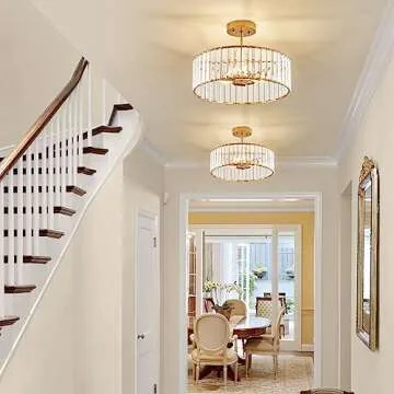 VIOLOEMI Modern Gold Semi Flush Mount Ceiling Light Crystal 3-Light Light Fixture 15.75 Inch Kitchen Ceiling Lighting for Living Room Bedroom Dining Room Bathroom Entryway (Bulb Not Included)