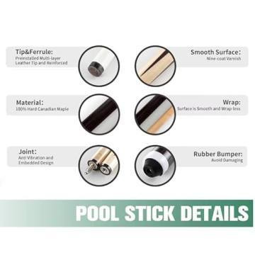 JEPNJPU Hard Rock Maple Pool Cue Stick Set of 2