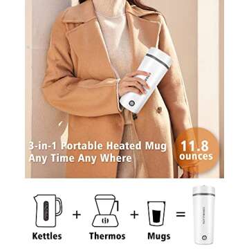 Travel Kettle Electric Water Boiler - 5 Minutes Fast Boil Powered Heater, 110v Portable Bottle Warmer, Automatic Shut-off, Small Capacity Instant Brewing for Tea, Coffee, Milk, On The Go ( White, 11.8 Ounce)…