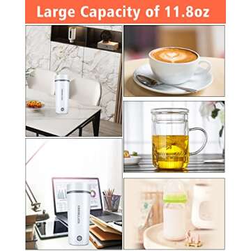 Travel Kettle Electric Water Boiler - 5 Minutes Fast Boil Powered Heater, 110v Portable Bottle Warmer, Automatic Shut-off, Small Capacity Instant Brewing for Tea, Coffee, Milk, On The Go ( White, 11.8 Ounce)…