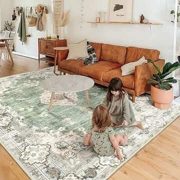 MUJOO Green Rug 6'x9' Area Rugs for Living Room Washable Rugs Large Boho Carpet for Bedroom Dining R...