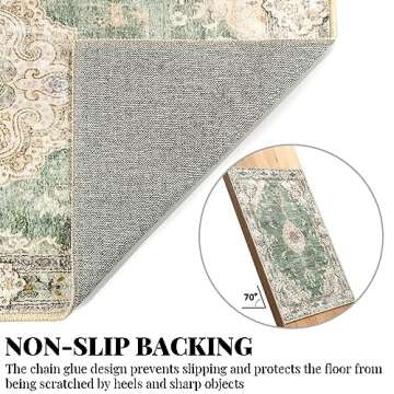 MUJOO Green Rug 6'x9' Area Rugs for Living Room Washable Rugs Large Boho Carpet for Bedroom Dining Room Neutral Vintage Farmhouse Abstract Non Slip Soft Low-Pile Floral Flowers