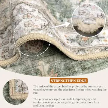 MUJOO Green Rug 6'x9' Area Rugs for Living Room Washable Rugs Large Boho Carpet for Bedroom Dining Room Neutral Vintage Farmhouse Abstract Non Slip Soft Low-Pile Floral Flowers